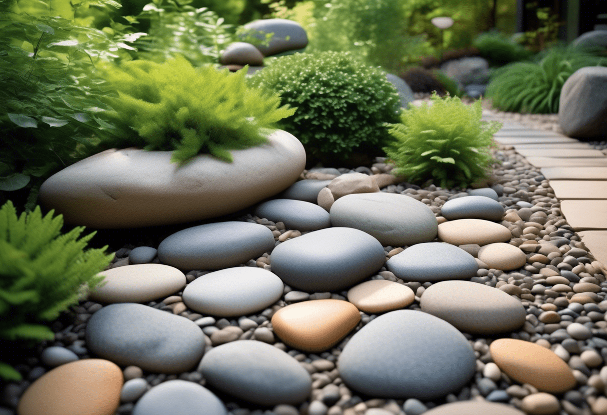Decoração de jardim com pedras decorativas