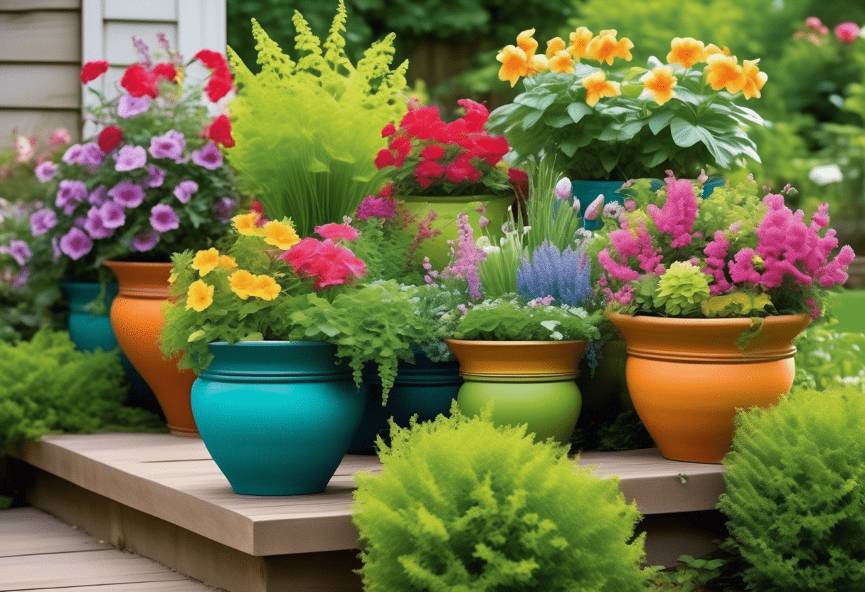 Decoração de jardim com vasos