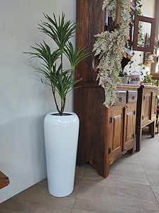 Vaso Fibra De Vidro Vitrificado Estilo Vietnamita 76x29cm (Branco)