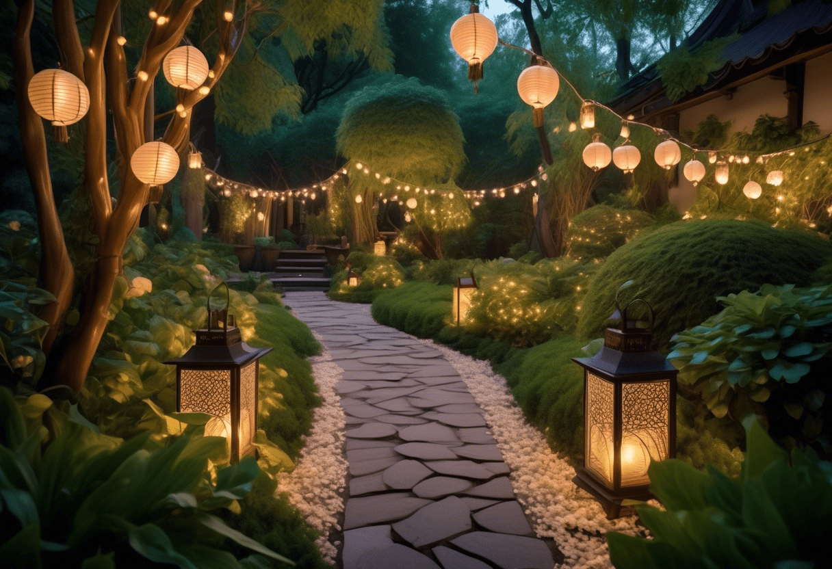Decoração de jardim com iluminação