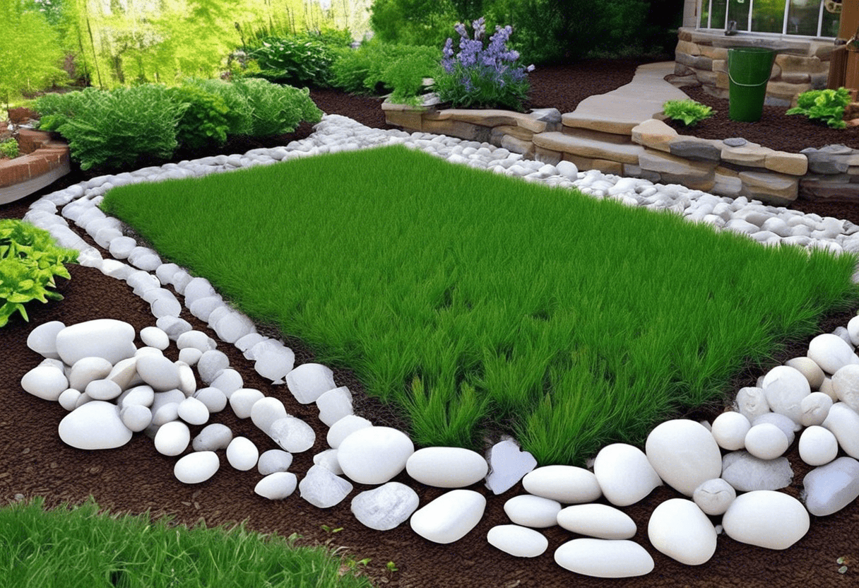 Decoração de jardim com pedras brancas