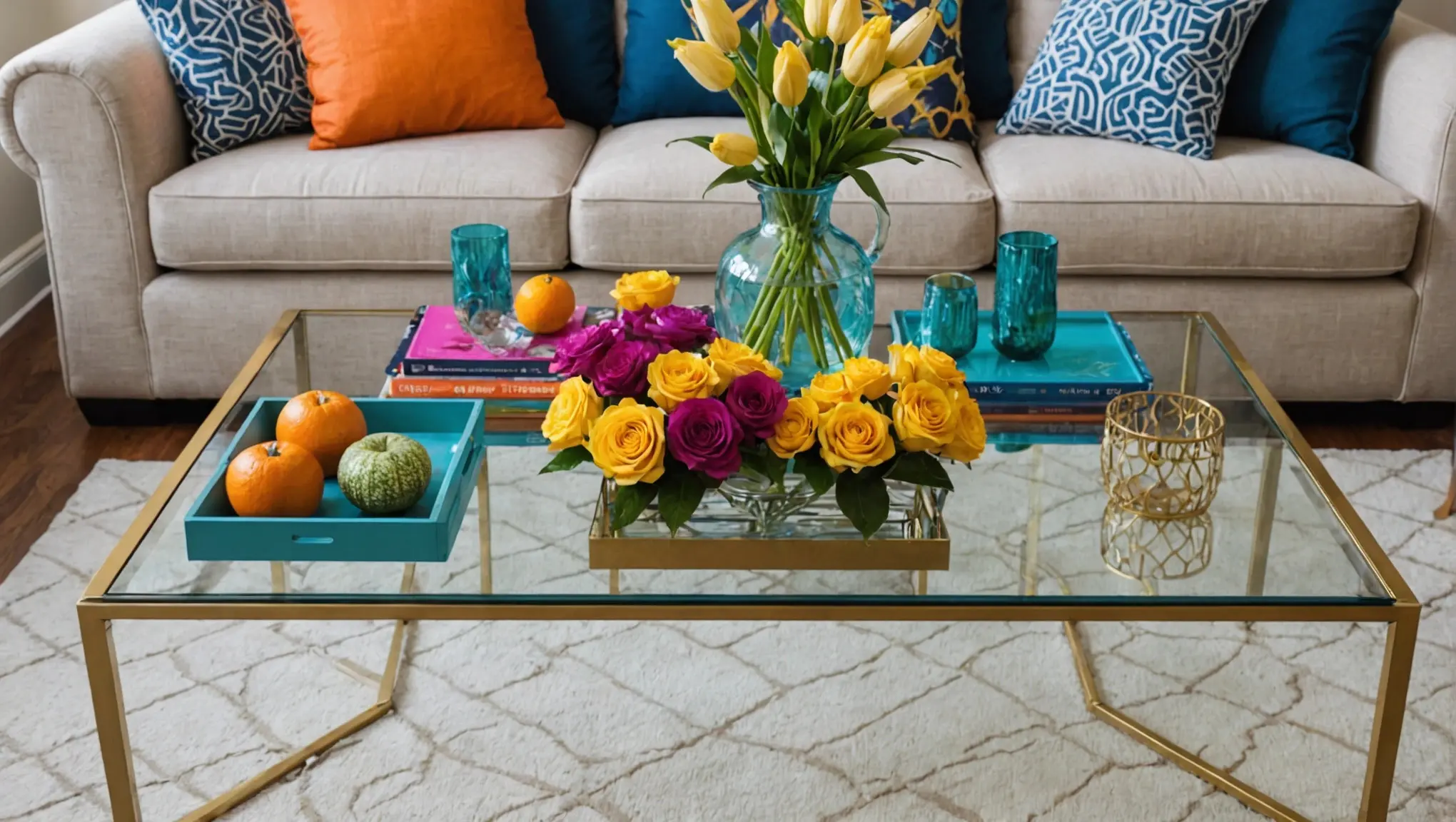 como decorar mesa de vidro na sala