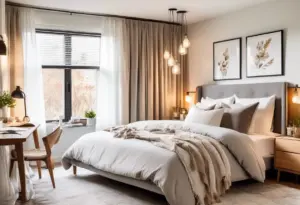 Quarto de casal com área de trabalho