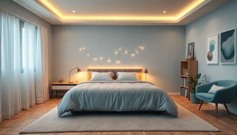 Quarto de casal com iluminação LED