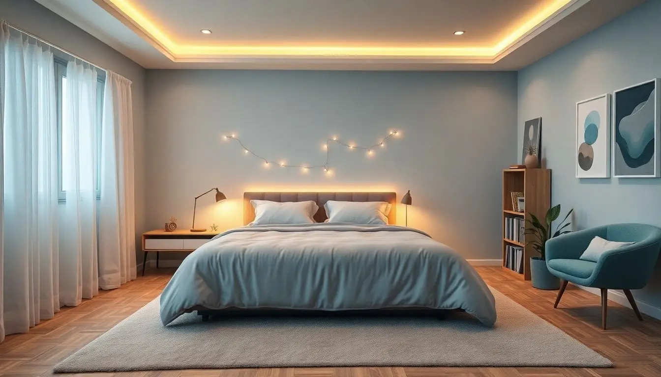 Quarto de casal com iluminação LED