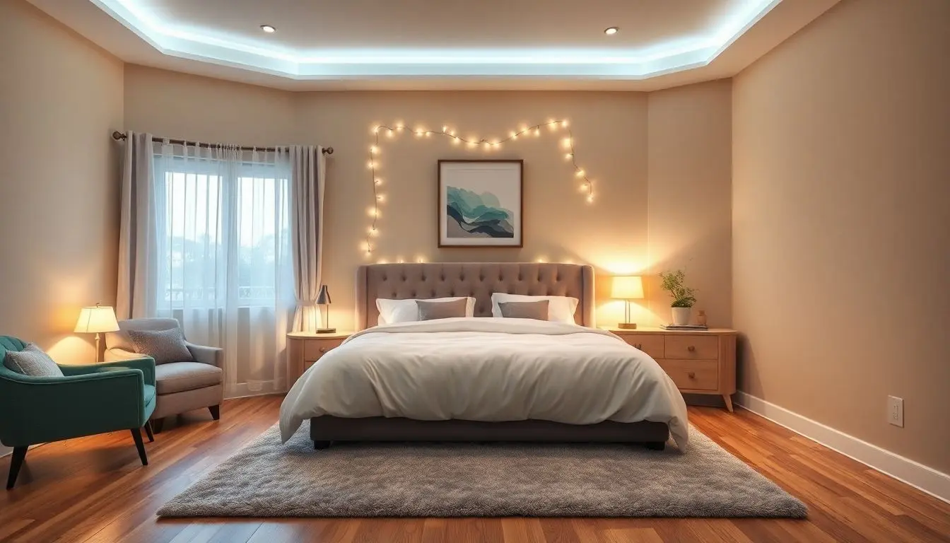 Quarto de casal com iluminação LED