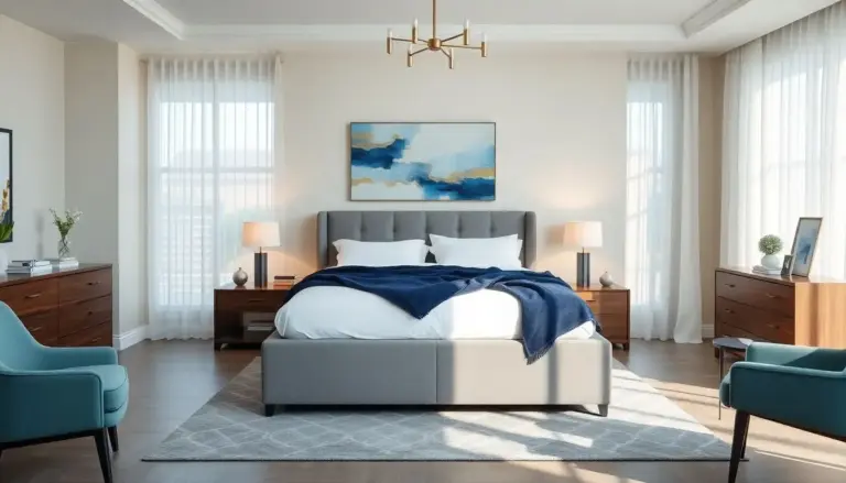Quarto de casal moderno e sofisticado