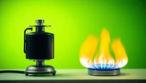 Fogão a vapor de gasolina em cozinha.