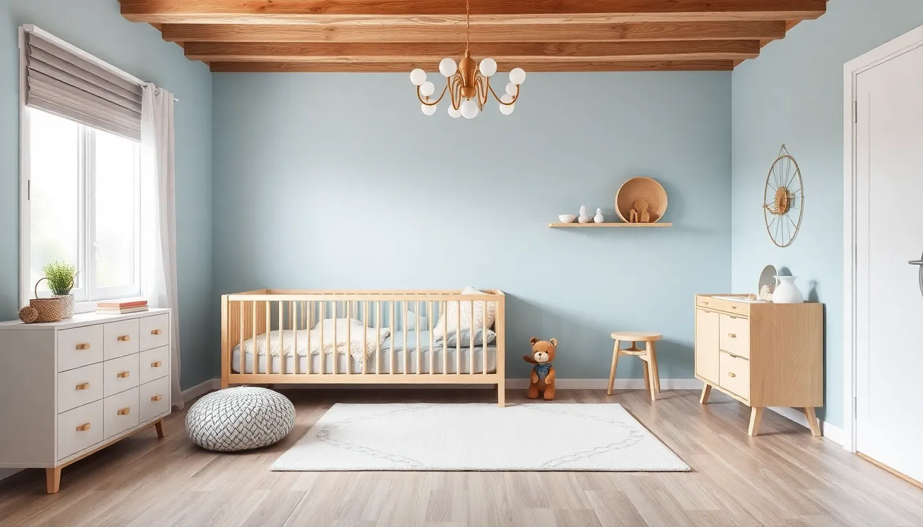 Quarto de casal funcional para bebê com visual acolhedor e circulação livre.